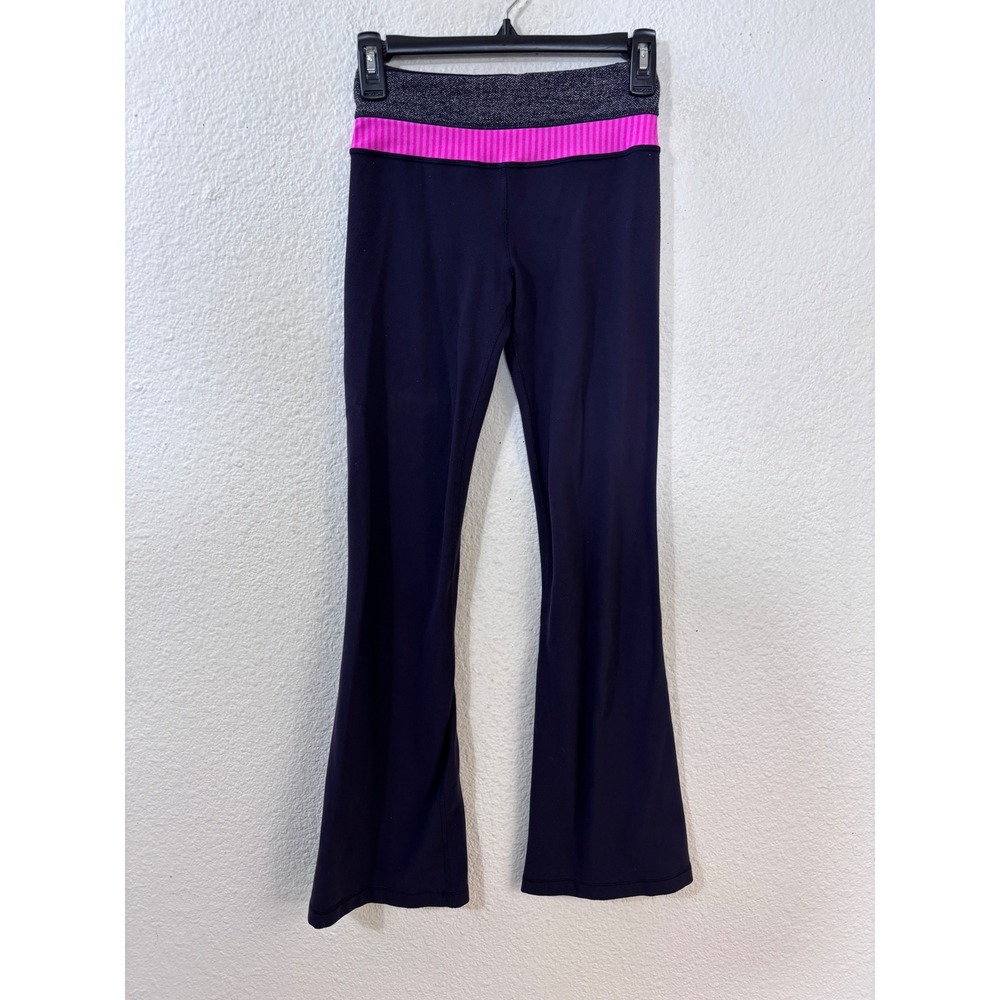 Lululemon Groove Pant Size 2 Navy Blue Pink Herringbone Waist Flare Leggings
